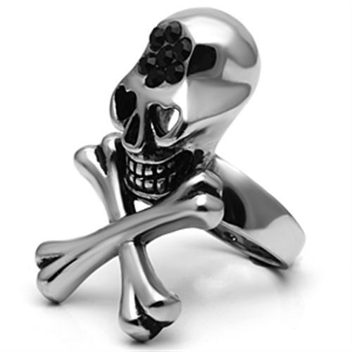 TK606 - High polished (no plating) Stainless Steel Ring with Top Grade Crystal in Jet-3