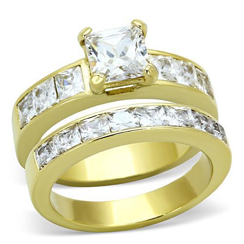 TK61206G - IP Gold(Ion Plating) Stainless Steel Ring with AAA Grade CZ in Clear-0