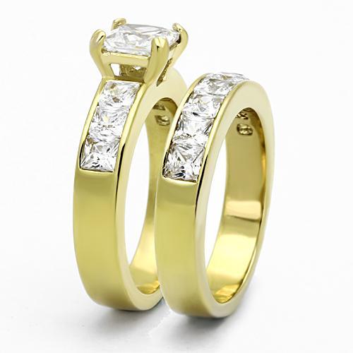 TK61206G - IP Gold(Ion Plating) Stainless Steel Ring with AAA Grade CZ in Clear-3