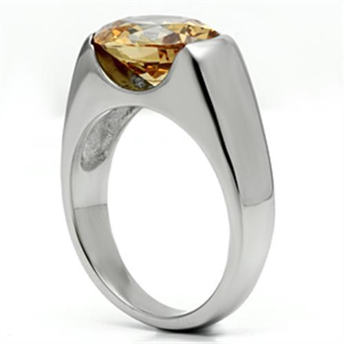 TK622 - High polished (no plating) Stainless Steel Ring with AAA Grade CZ in Champagne-3