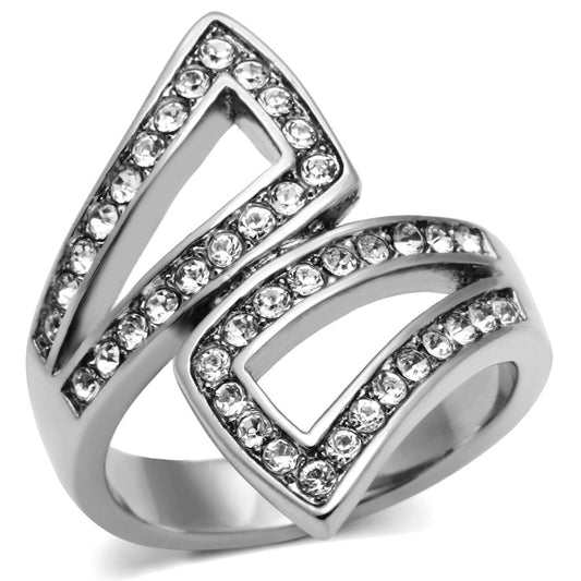 TK625 - High polished (no plating) Stainless Steel Ring with Top Grade Crystal in Clear-0