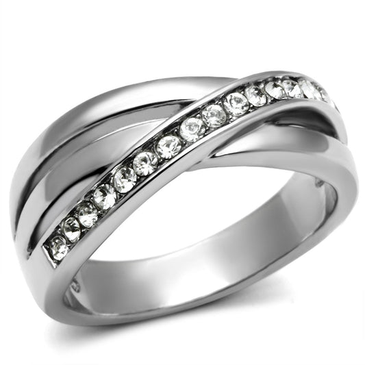 TK626 - High polished (no plating) Stainless Steel Ring with Top Grade Crystal in Clear-0