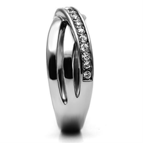 TK626 - High polished (no plating) Stainless Steel Ring with Top Grade Crystal in Clear-3