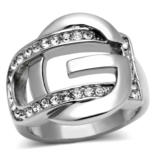 TK634 - High polished (no plating) Stainless Steel Ring with Top Grade Crystal in Clear-0