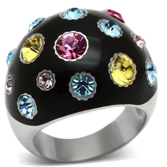 TK640 - High polished (no plating) Stainless Steel Ring with Top Grade Crystal in Multi Color-0