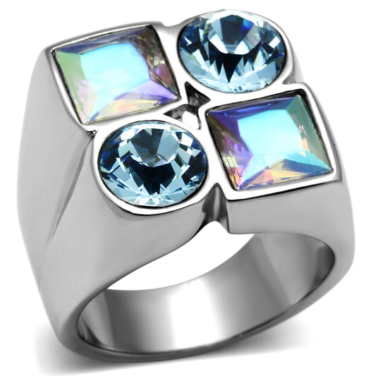 TK645 - High polished (no plating) Stainless Steel Ring with Top Grade Crystal in Multi Color-0