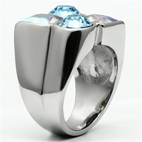 TK645 - High polished (no plating) Stainless Steel Ring with Top Grade Crystal in Multi Color-3