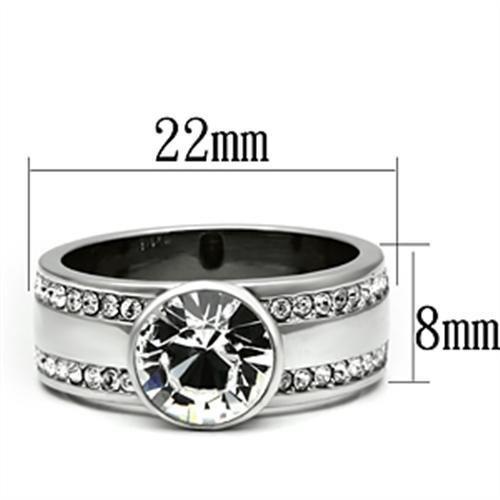 TK646 - High polished (no plating) Stainless Steel Ring with Top Grade Crystal in Clear-1