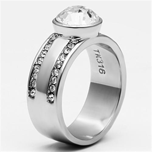 TK646 - High polished (no plating) Stainless Steel Ring with Top Grade Crystal in Clear-3