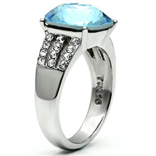 TK647 - High polished (no plating) Stainless Steel Ring with Top Grade Crystal in Sea Blue-3