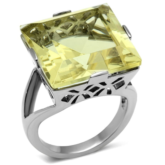 TK649 - High polished (no plating) Stainless Steel Ring with Top Grade Crystal in Citrine Yellow-0