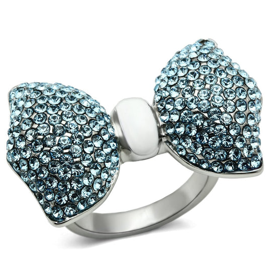 TK653 - High polished (no plating) Stainless Steel Ring with Top Grade Crystal in Sea Blue-0