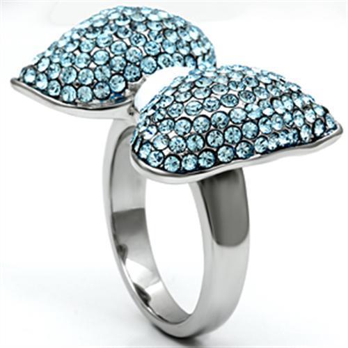 TK653 - High polished (no plating) Stainless Steel Ring with Top Grade Crystal in Sea Blue-3