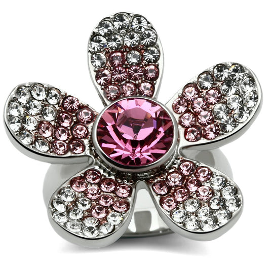 TK654 - High polished (no plating) Stainless Steel Ring with Top Grade Crystal in Rose-0