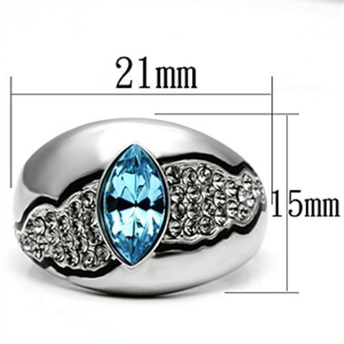 TK659 - High polished (no plating) Stainless Steel Ring with Top Grade Crystal in Sea Blue-1
