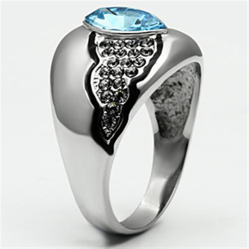 TK659 - High polished (no plating) Stainless Steel Ring with Top Grade Crystal in Sea Blue-3