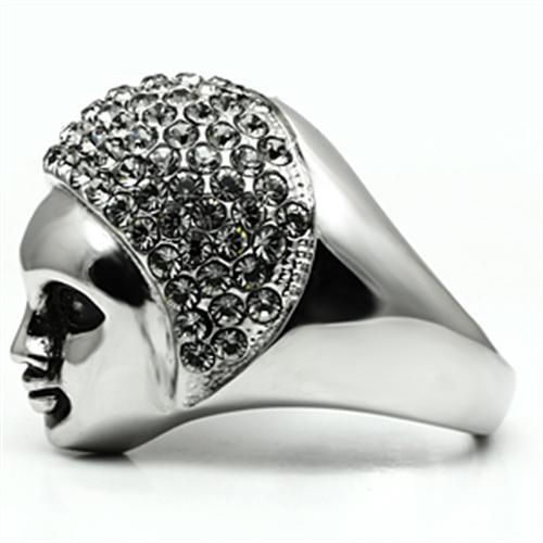 TK668 - High polished (no plating) Stainless Steel Ring with Top Grade Crystal in Black Diamond-4