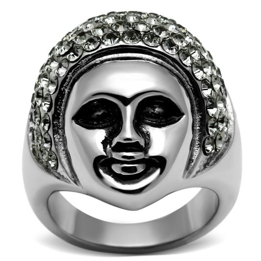 TK668 - High polished (no plating) Stainless Steel Ring with Top Grade Crystal in Black Diamond-0