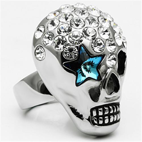 TK669 - High polished (no plating) Stainless Steel Ring with Top Grade Crystal in Capri Blue-4