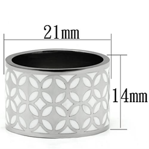 TK677 - High polished (no plating) Stainless Steel Ring with Epoxy in White-1