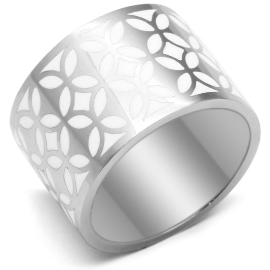 TK677 - High polished (no plating) Stainless Steel Ring with Epoxy in White-0