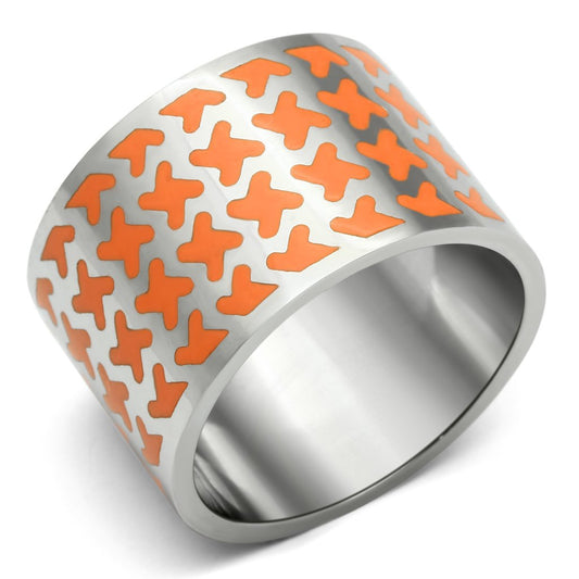 TK679 - High polished (no plating) Stainless Steel Ring with Epoxy in Orange-0