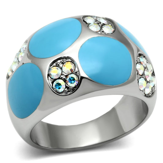 TK687 - High polished (no plating) Stainless Steel Ring with Top Grade Crystal in Aurora Borealis (Rainbow Effect)-0