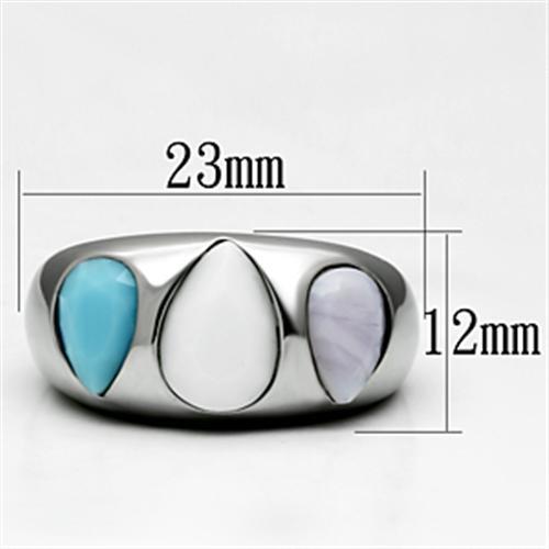 TK690 - High polished (no plating) Stainless Steel Ring with Synthetic Synthetic Glass in Multi Color-1