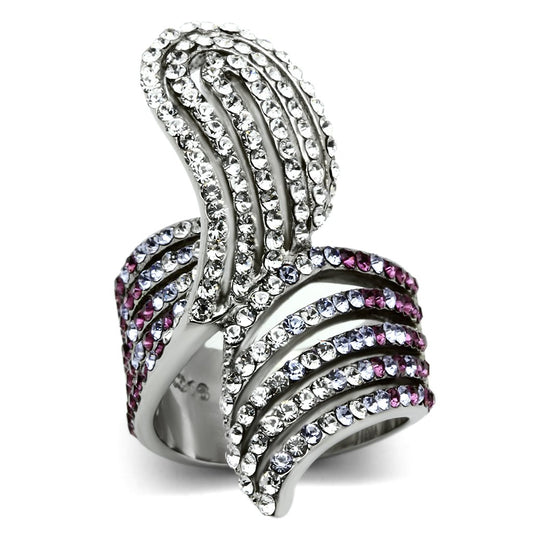 TK691 - High polished (no plating) Stainless Steel Ring with Top Grade Crystal in Multi Color-0