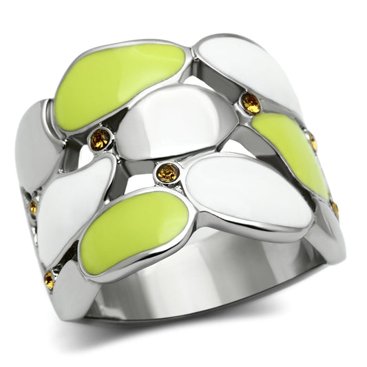 TK693 - High polished (no plating) Stainless Steel Ring with Top Grade Crystal in Topaz-0