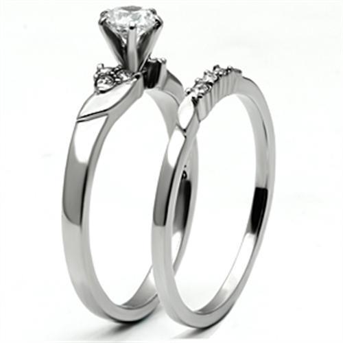TK694 - High polished (no plating) Stainless Steel Ring with AAA Grade CZ in Clear-3