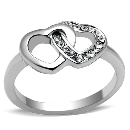 TK695 - High polished (no plating) Stainless Steel Ring with Top Grade Crystal in Clear-0