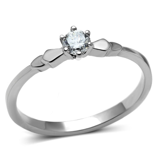 TK697 - High polished (no plating) Stainless Steel Ring with AAA Grade CZ in Clear-0