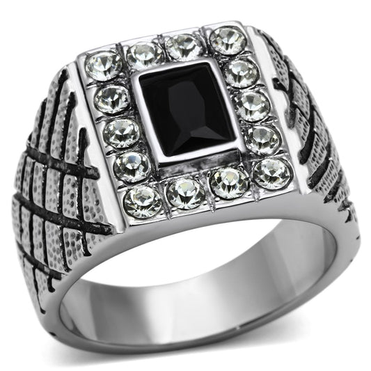 TK700 - High polished (no plating) Stainless Steel Ring with Synthetic Synthetic Glass in Jet-0