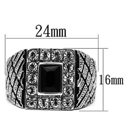 TK700 - High polished (no plating) Stainless Steel Ring with Synthetic Synthetic Glass in Jet-1