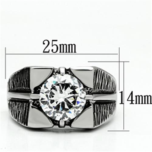 TK701 - High polished (no plating) Stainless Steel Ring with AAA Grade CZ in Clear-1