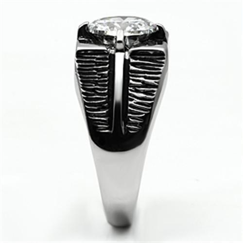 TK701 - High polished (no plating) Stainless Steel Ring with AAA Grade CZ in Clear-3