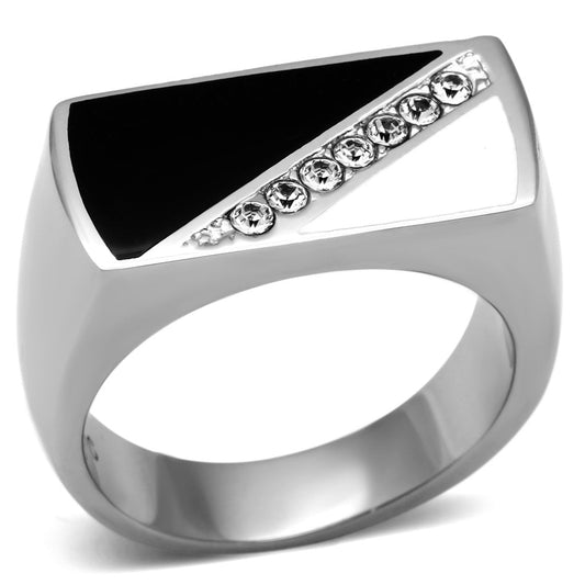 TK704 - High polished (no plating) Stainless Steel Ring with Top Grade Crystal in Clear-0