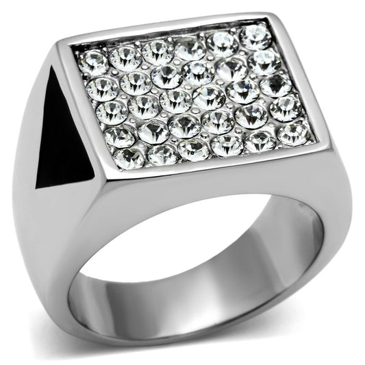 TK707 - High polished (no plating) Stainless Steel Ring with Top Grade Crystal in Clear-0