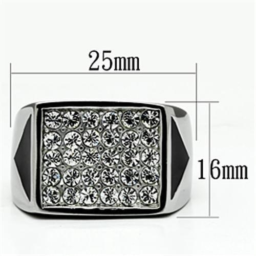 TK707 - High polished (no plating) Stainless Steel Ring with Top Grade Crystal in Clear-1