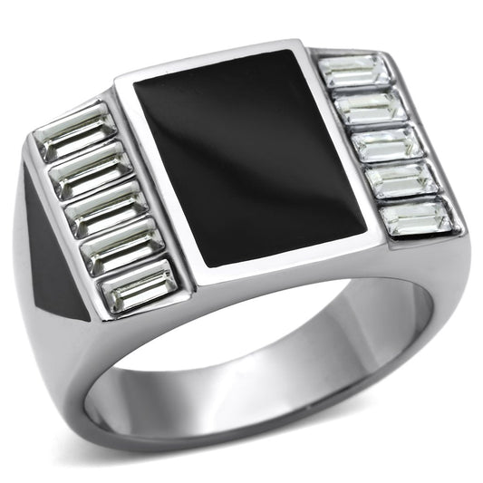 TK712 - High polished (no plating) Stainless Steel Ring with Top Grade Crystal in Clear-0
