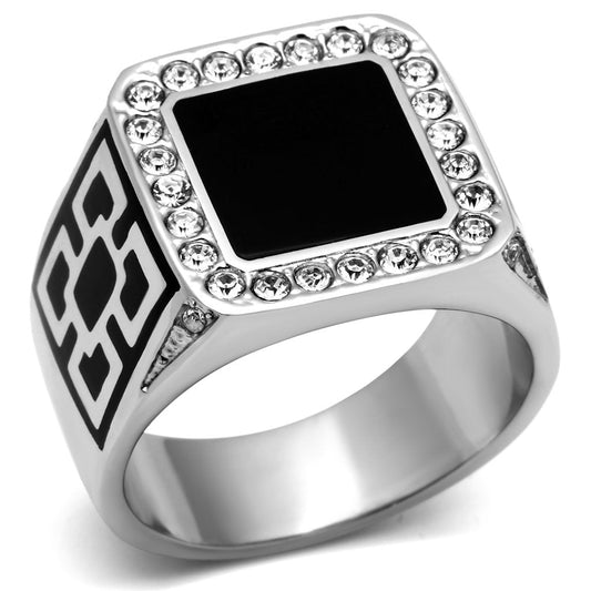 TK713 - High polished (no plating) Stainless Steel Ring with Top Grade Crystal in Clear-0