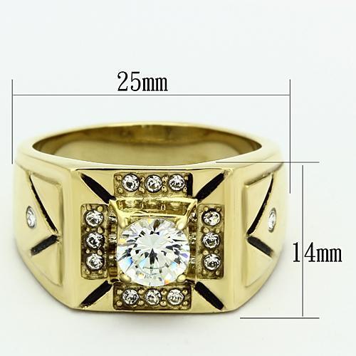TK723 - IP Gold(Ion Plating) Stainless Steel Ring with AAA Grade CZ in Clear-1