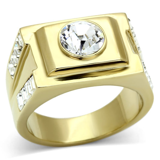 TK725 - IP Gold(Ion Plating) Stainless Steel Ring with Top Grade Crystal in Clear-0