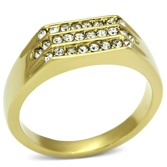 TK727 - IP Gold(Ion Plating) Stainless Steel Ring with Top Grade Crystal in Clear-0