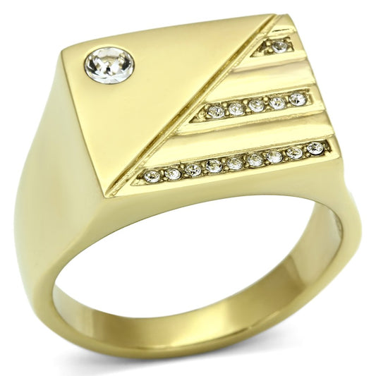 TK731 - IP Gold(Ion Plating) Stainless Steel Ring with Top Grade Crystal in Clear-0