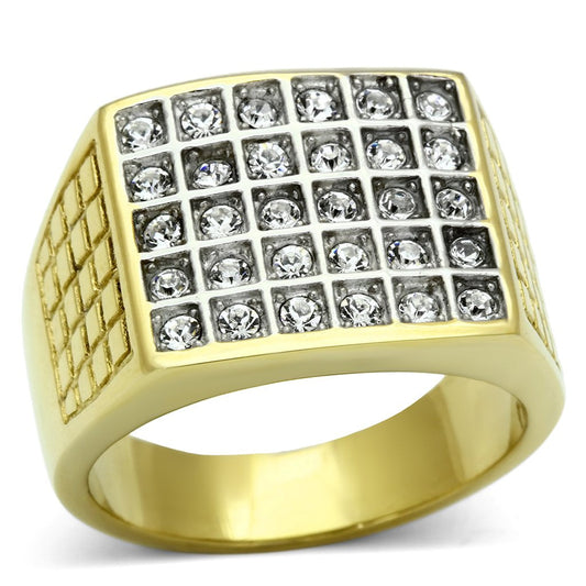 TK734 - Two-Tone IP Gold (Ion Plating) Stainless Steel Ring with Top Grade Crystal in Clear-0