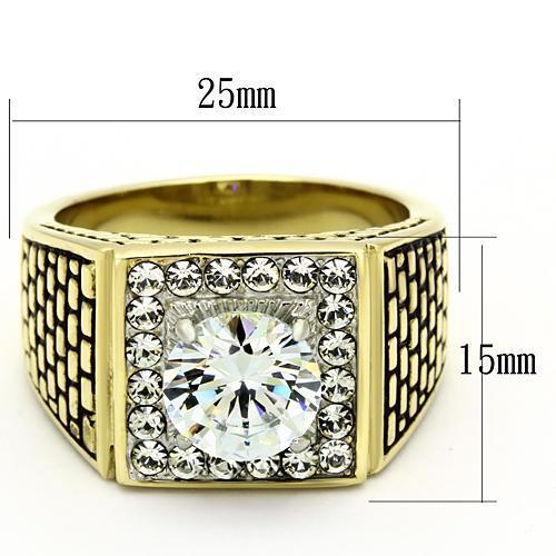 TK735 - Two-Tone IP Gold (Ion Plating) Stainless Steel Ring with AAA Grade CZ in Clear-1