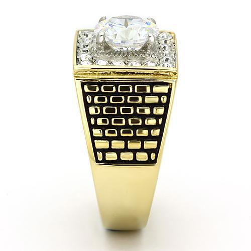 TK735 - Two-Tone IP Gold (Ion Plating) Stainless Steel Ring with AAA Grade CZ in Clear-3