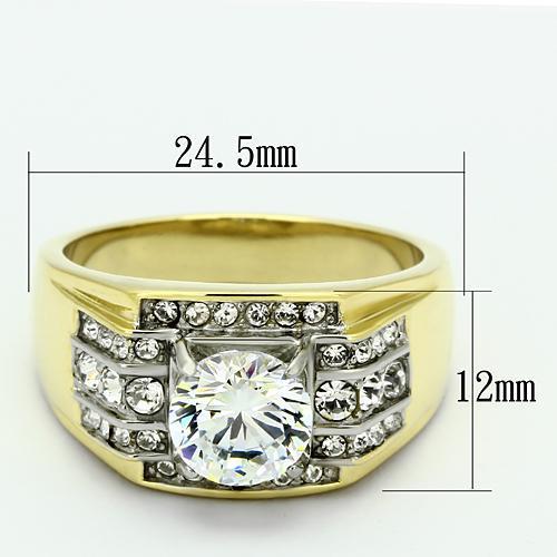 TK736 - Two-Tone IP Gold (Ion Plating) Stainless Steel Ring with AAA Grade CZ in Clear-1